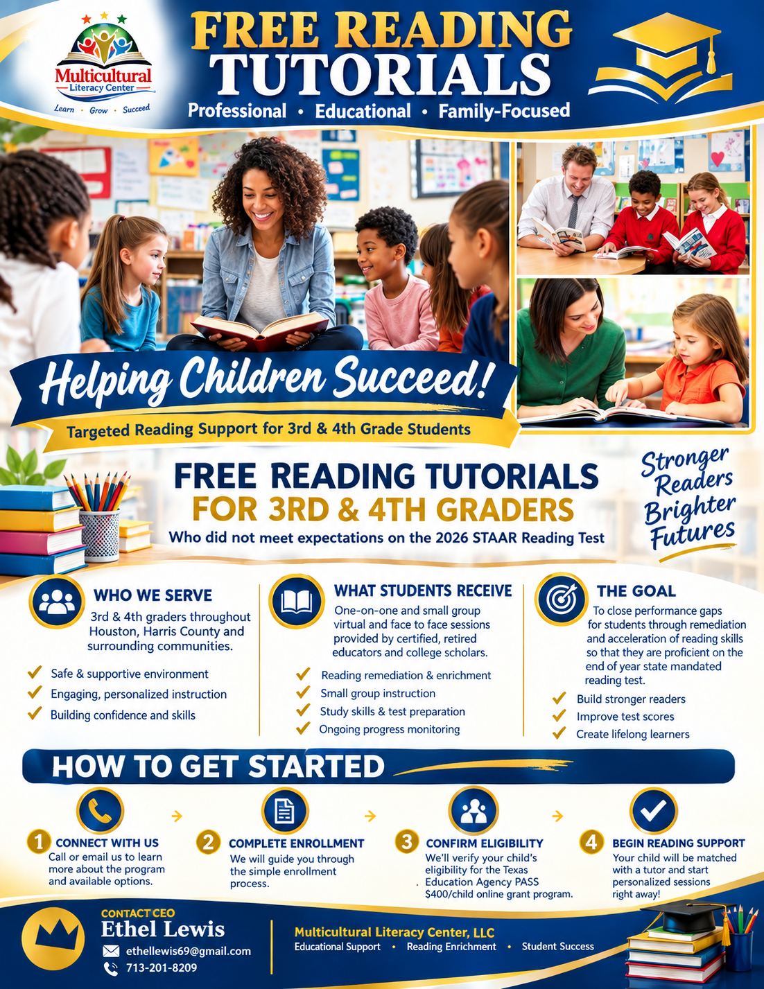 Multicultural Literacy Center — Free Reading Tutorials program flyer